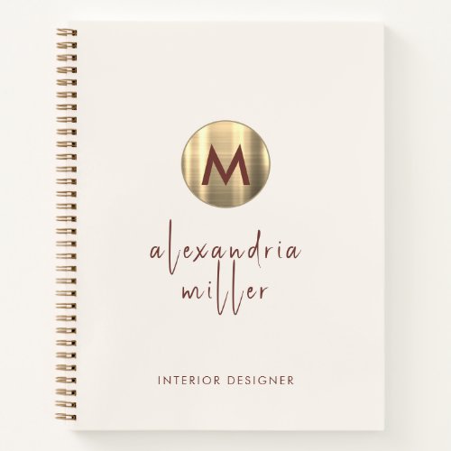 Elegant Ivory Gold Monogram Script Notebook