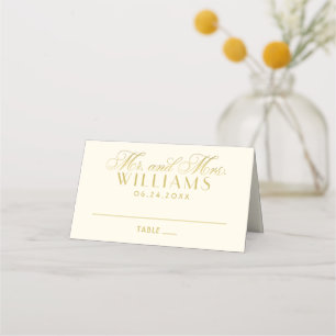 Elegant Ivory Gold Mr and Mrs Monogram Wedding Place Card