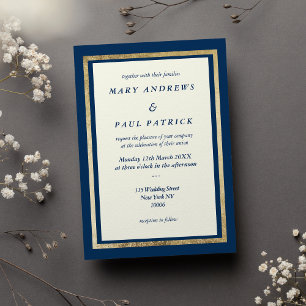 Elegant ivory gold navy blue glam Wedding Invitation