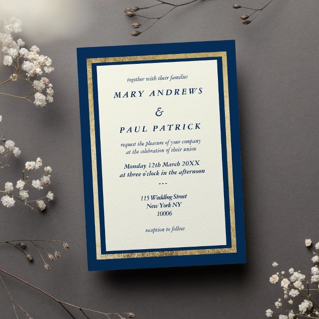 Elegant ivory gold navy blue glam Wedding Invitation (Elegant ivory gold navy blue glam Wedding )