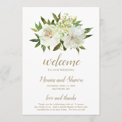 Elegant Ivory Gold Neutral Floral Wedding Program