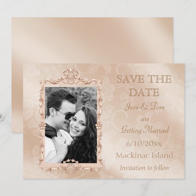 Elegant Ivory & Gold Photo Save the Date Invitation (Front/Back)