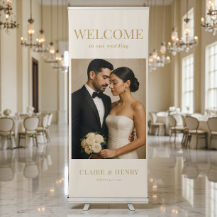 Elegant Ivory & Gold Photo Wedding Welcome Retractable Banner