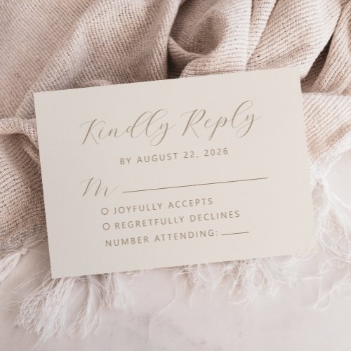 Elegant Ivory Gold Script Wedding RSVP Card
