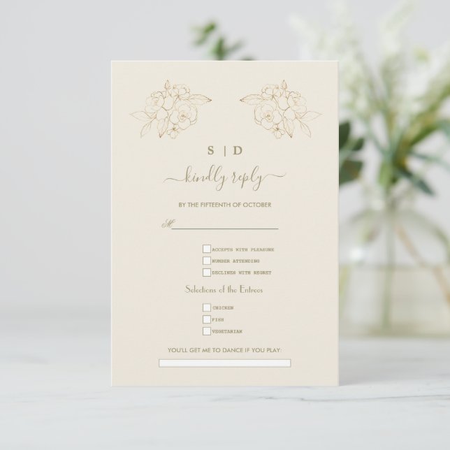 Elegant Ivory Gold Song Request Wedding Reply RSVP Card (Standing Front)