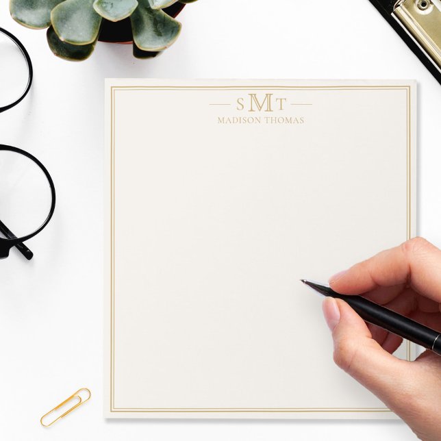 Elegant Ivory Gold Three Letter Monogram Notepad (Creator Uploaded)