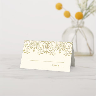 Elegant Ivory Gold Vintage Damask Wedding Place Card