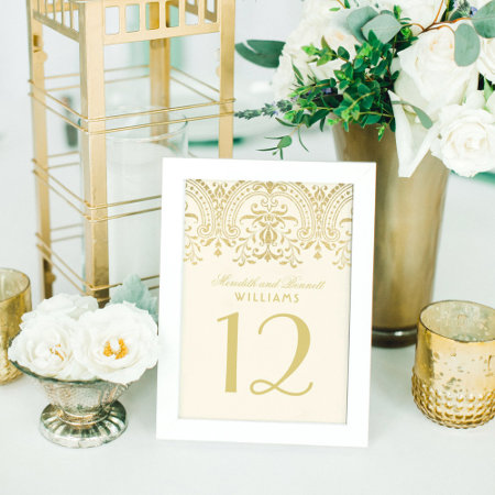 Elegant Ivory Gold Vintage Glamor Wedding Table Number