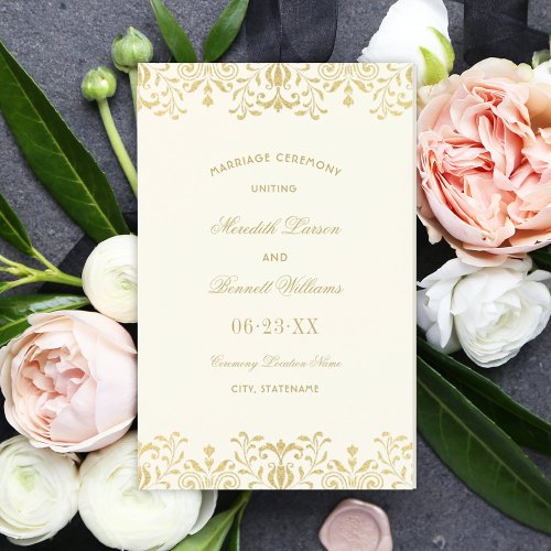 Elegant Ivory Gold Vintage Glamour Wedding Program