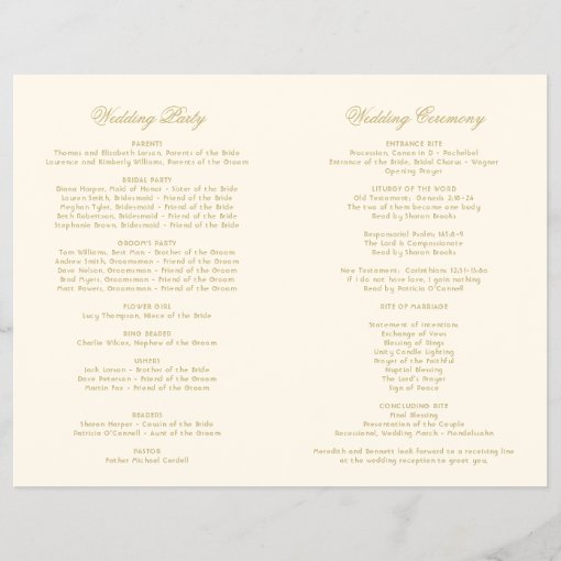 Elegant Ivory Gold Vintage Glamour Wedding Program | Zazzle