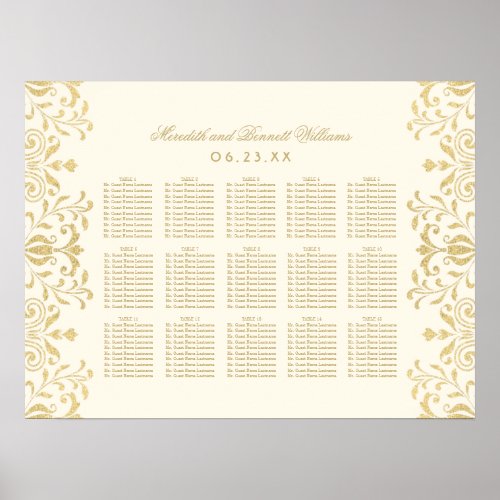 Elegant Ivory Gold Vintage Glamour Wedding Seating Poster