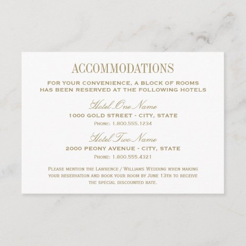 Elegant Ivory Gold Wedding Accommodations Enclosure Card