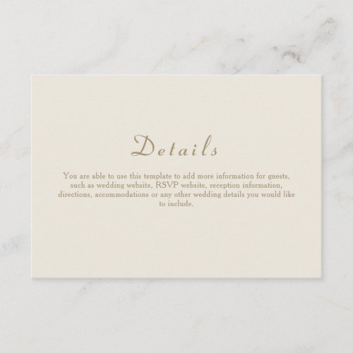 Elegant Ivory Gold Wedding Details Enclosure Card