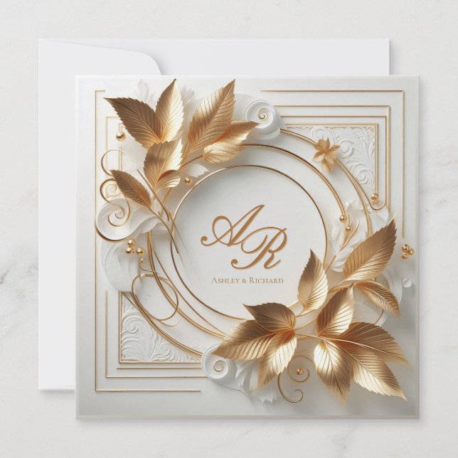 Elegant Ivory Gold Wedding Invitation (Front)