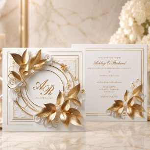 Elegant Ivory Gold Wedding Invitation