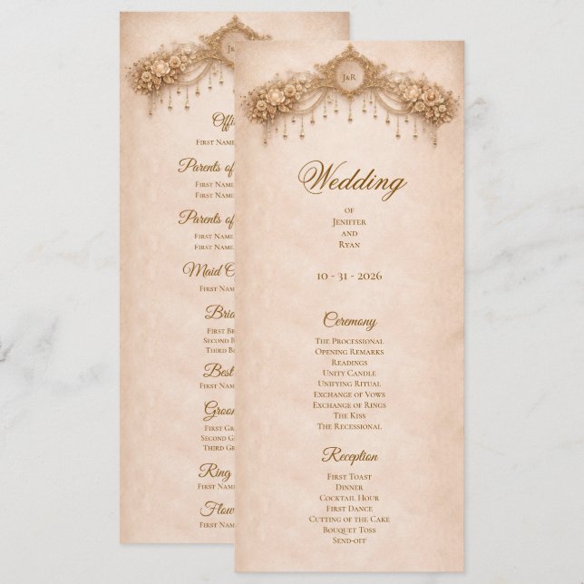 Elegant Ivory Gothic Halloween Wedding Program (Front/Back)