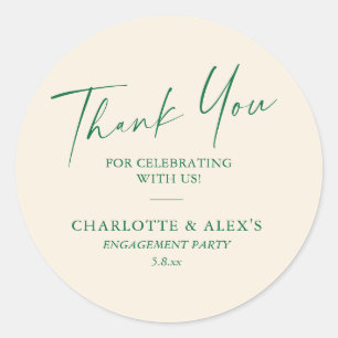 Elegant Ivory Green Calligraphy Engagement Party  Classic Round Sticker
