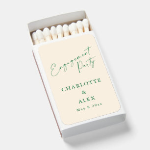Elegant Ivory Green Calligraphy Engagement Party  Matchboxes