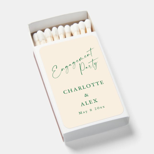 Elegant Ivory Green Calligraphy Engagement Party  Matchboxes (Front Open)