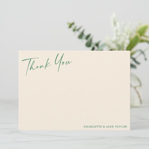 Elegant Ivory Green Calligraphy Engagement Party Thank You Card