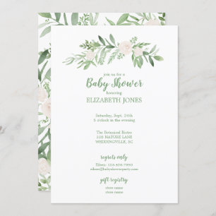 Elegant Ivory & Green Floral Baby Shower Invitation