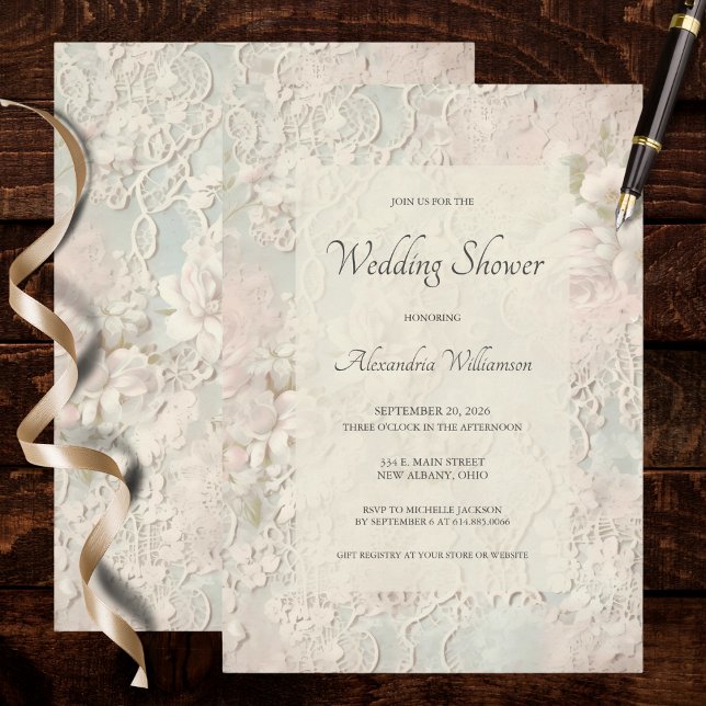 Elegant Ivory Lace Bridal Shower Invitation (Creator Uploaded)