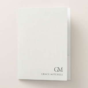 Elegant Ivory Linen Texture Minimalist Initials Pocket Folder
