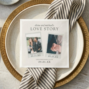 Elegant Ivory Love Story Photo Wedding Napkins