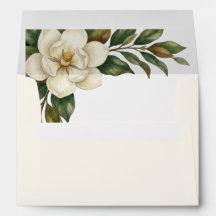 Elegant Ivory Magnolia Budget Wedding Invitation 