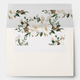 Elegant Ivory Magnolia Floral Greenery Wedding A7 Envelope