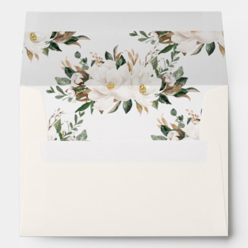Elegant Ivory Magnolia Floral Greenery Wedding A7  Envelope