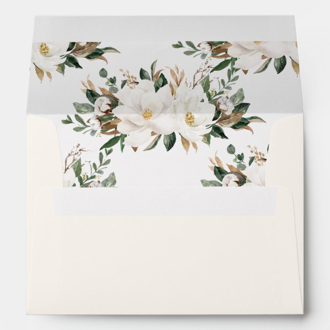 Elegant Ivory Magnolia Floral Greenery Wedding A7  Envelope (Back (Bottom))