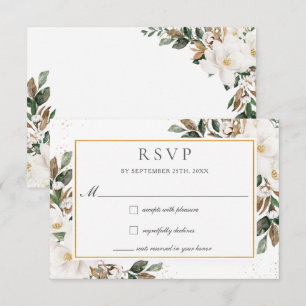 Elegant Ivory Magnolia Floral Greenery Wedding   RSVP Card