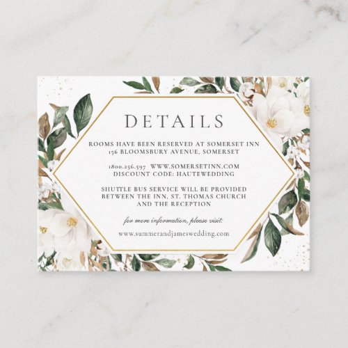 Elegant Ivory Magnolia Floral Wedding Details    Enclosure Card