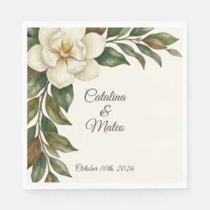 Elegant Ivory Magnolia Wedding Napkins