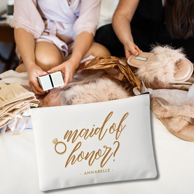 Elegant Ivory Maid of Honor Gift Personalized Accessory Pouch (Creator Uploaded)