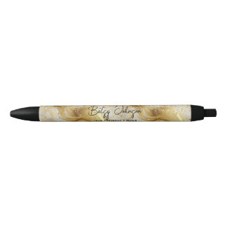 Elegant Ivory Marble and Gold Glitter Pen