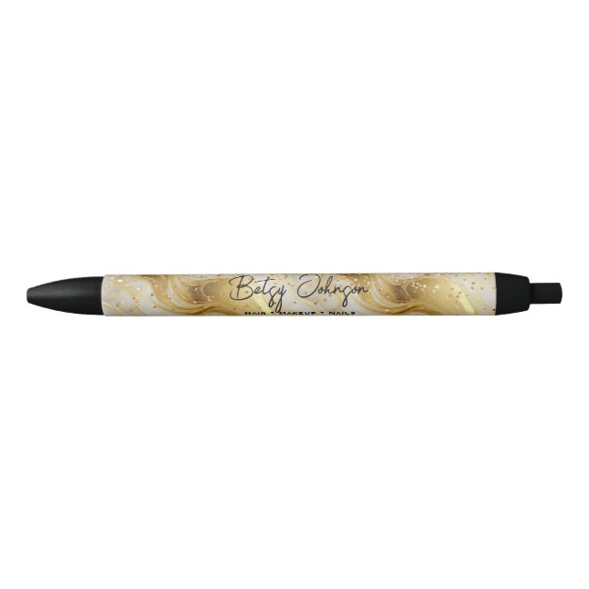 Elegant Ivory Marble and Gold Glitter Pen (Front)