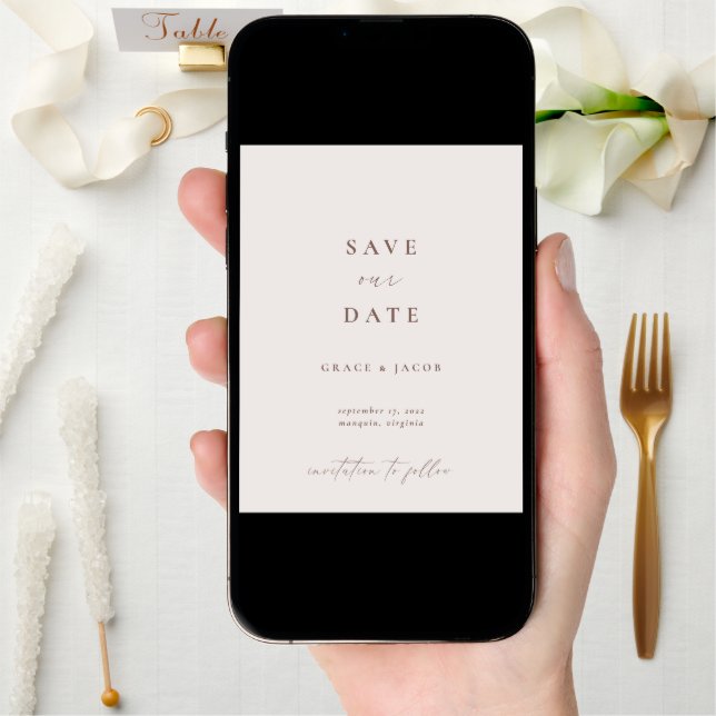 Elegant Ivory Minimalist Script Photo Save The Date (Front Digital)