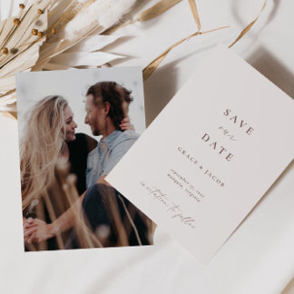 Elegant Ivory Minimalist Script Photo Save The Date