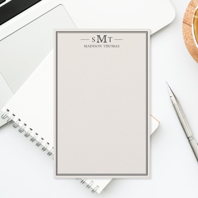 Elegant Ivory Minimalist Three Letter Monogram Stationery (Creator Uploaded)