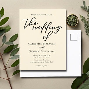 Elegant Ivory Minimalist Typography The Wedding Of Invitation Postcard