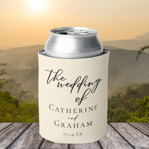 Elegant Ivory Minimalist Typography Wedding Can Cooler