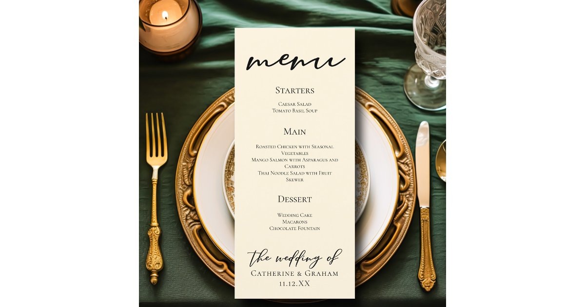 Elegant Ivory Minimalist Typography Wedding Dinner Menu | Zazzle
