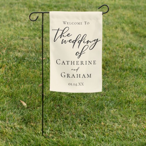 Elegant Ivory Minimalist Typography Wedding Garden Flag