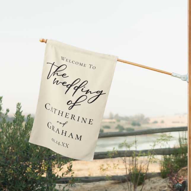 Elegant Ivory Minimalist Typography Wedding House Flag (Insitu (Back))