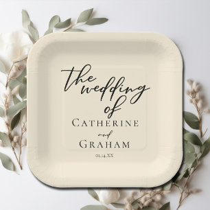 Elegant Ivory Minimalist Typography Wedding Paper Plates