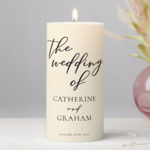 Elegant Ivory Minimalist Typography Wedding Pillar Candle