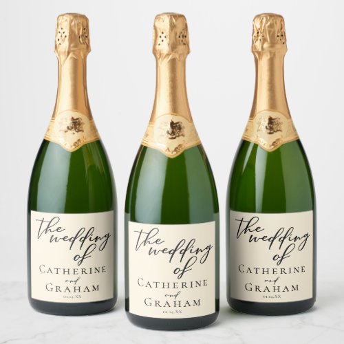 Elegant Ivory Minimalist Typography Wedding Sparkling Wine Label