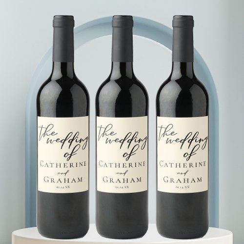 Elegant Ivory Minimalist Typography Wedding Wine Label